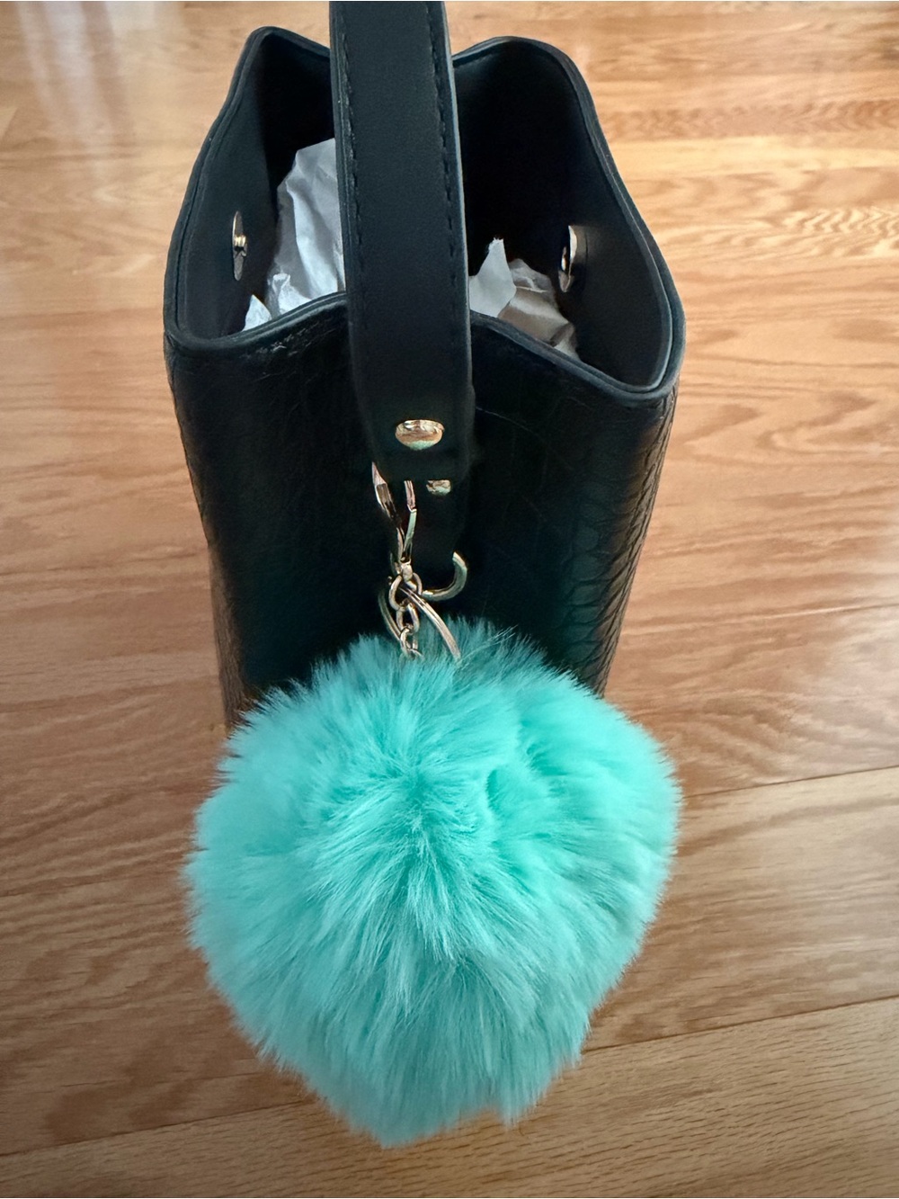Teal  Faux Fur Pom Keychain Bag Charm